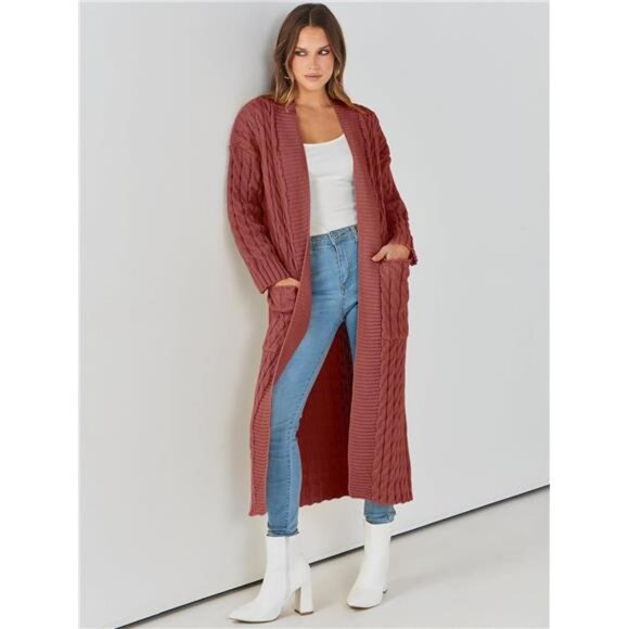 Womens Long Cardigan Sweaters Trendy Rust Red - Picture 1 of 5